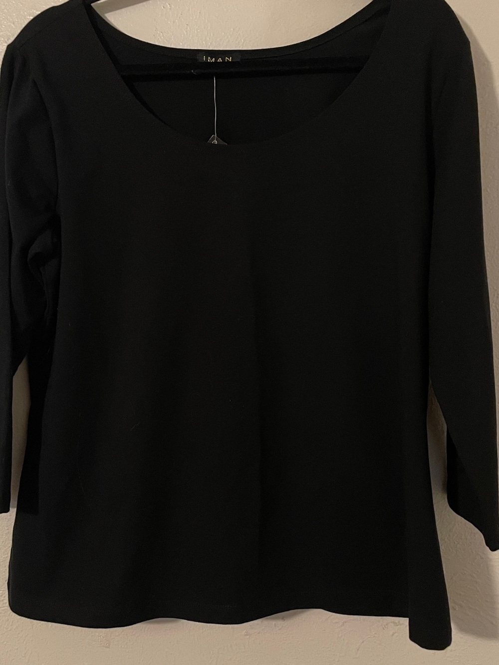 IMAN Global Chic Black Cotton Stretch 3/4 Sleeve Top NWT 1X